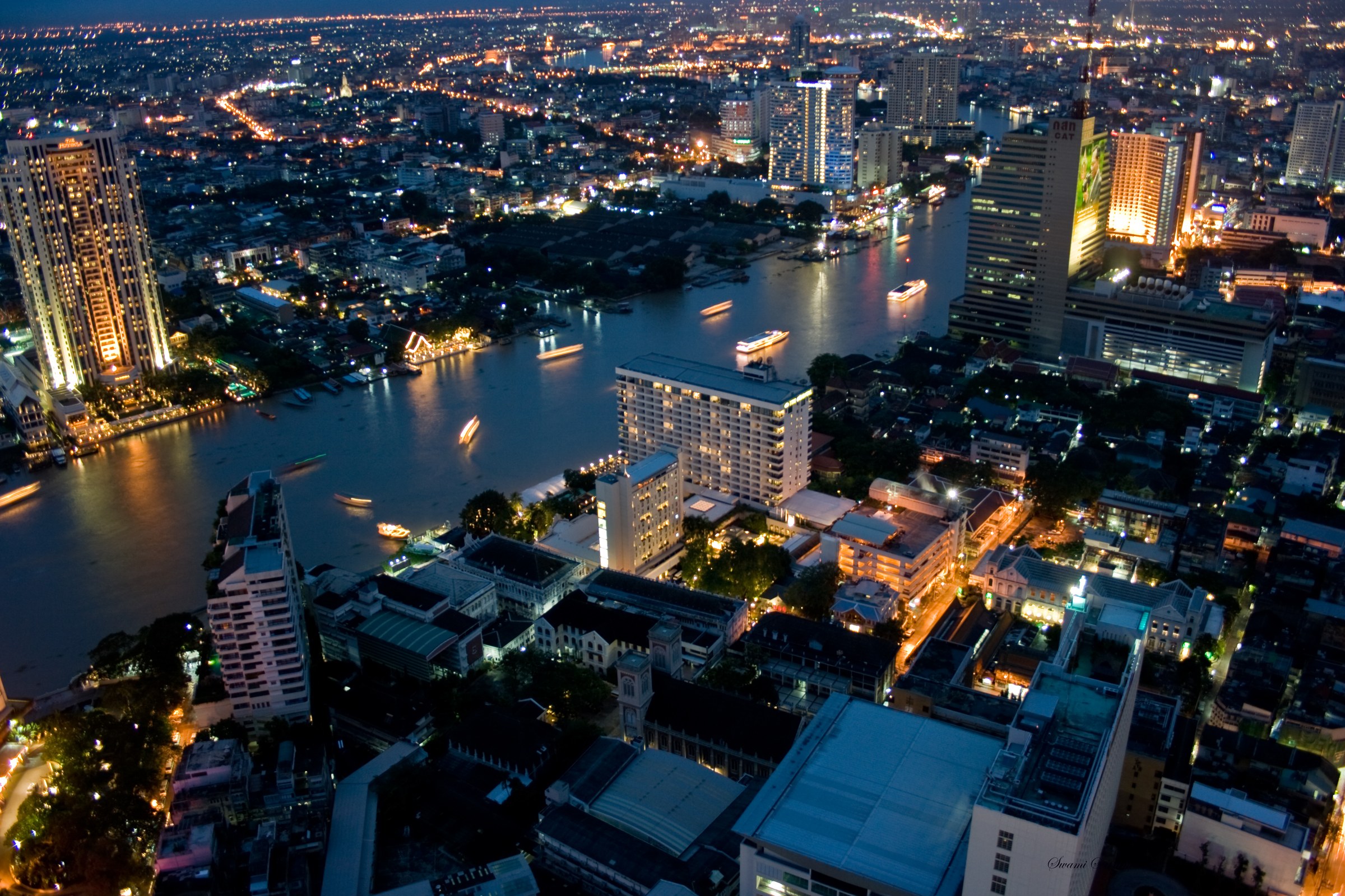 Chao Phraya River and Bangkok skyline at dusk